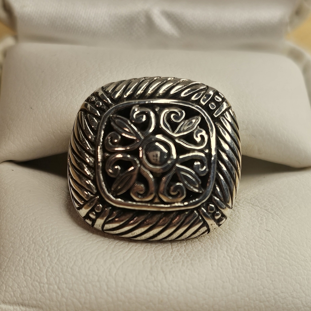Sterling Silver Ornate Bali Square Ring